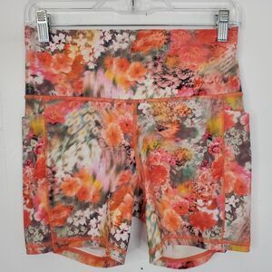 Athleta Salutation Stash Pocket Biker Shorts Blurry Florals Colorful Womens M